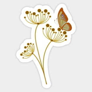 Retro Butterfly on Plant Sticker